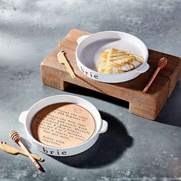 Mud Pie Brie Baker and Utensil Set, White, 1 1/4" x 9 1/4" dia