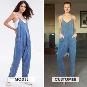 EXLURA Womens Casual Summer Jumpsuits 2025 Romper Bib Outfits Adjustable Straps Denim Overalls with ...