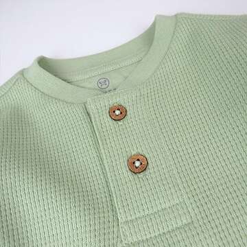 HonestBaby 5-Pack Waffle Henley Long Sleeve Shirts 100% Organic Cotton for Infant Baby and Toddler B...