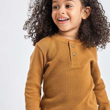 HonestBaby 5-Pack Waffle Henley Long Sleeve Shirts 100% Organic Cotton for Infant Baby and Toddler Boys, Unisex , Castle Creek, 3T