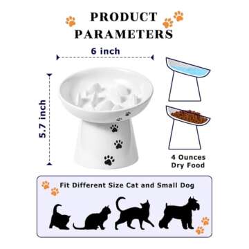 Y YHY Pet Feeder, Ceramic Cat Slow Feeder Bowl, 6 Inches, Elevated, Anti Vomiting for Dry and Wet Food, White