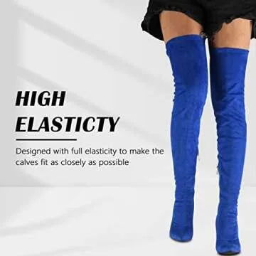 CAMSSOO Royal Blue Thigh High Boots for Women Suede Elasticity Blue Over The Knee Boots Pointed Toe ...