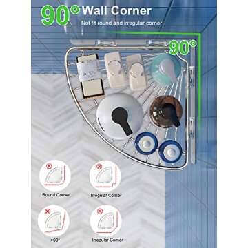 SMARTAKE 2-Pack Corner Shower Caddy, SUS304 Stainless Steel, Wall Mounted Bathroom Shelf with Adhesi...