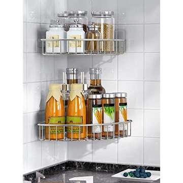SMARTAKE 2-Pack Corner Shower Caddy, SUS304 Stainless Steel, Wall Mounted Bathroom Shelf with Adhesive, Storage Organizer for Toilet, Dorm and Kitchen (Silver)