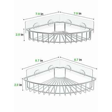 SMARTAKE 2-Pack Corner Shower Caddy, SUS304 Stainless Steel, Wall Mounted Bathroom Shelf with Adhesive, Storage Organizer for Toilet, Dorm and Kitchen (Silver)