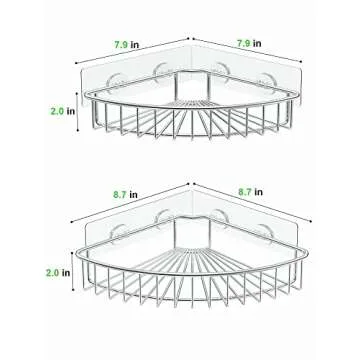 SMARTAKE 2-Pack Corner Shower Caddy, SUS304 Stainless Steel, Wall Mounted Bathroom Shelf with Adhesive, Storage Organizer for Toilet, Dorm and Kitchen (Silver)