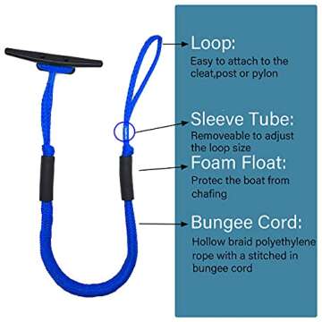 Pack of 4 Bungee Dock Lines for Boat Shock Absorb Dock Tie Mooring Rope Boat Accessories 4-5.5 ft (B...