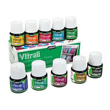 PEBEO Vitrail, Set of 10 Assorted Stained Glass Effect Paints, 45 ml Bottles, 1.52 Fl Oz