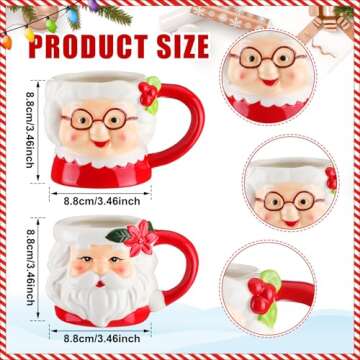Willinglong 2 Pcs Vintage Santa Mugs Santa Claus Mugs Ceramic Mugs Christmas Couple Mugs Vintage Cam...