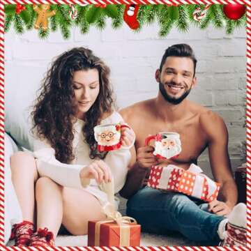 Willinglong 2 Pcs Vintage Santa Mugs Santa Claus Mugs Ceramic Mugs Christmas Couple Mugs Vintage Camping Coffee Tea Cups for Couples Christmas Red and White Gifts Home Holidays Party Supplies