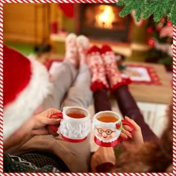 Willinglong 2 Pcs Vintage Santa Mugs Santa Claus Mugs Ceramic Mugs Christmas Couple Mugs Vintage Camping Coffee Tea Cups for Couples Christmas Red and White Gifts Home Holidays Party Supplies
