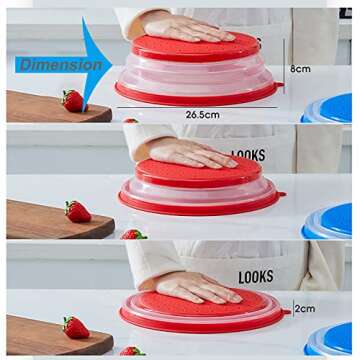 Vishui Upgraded Collapsible Microwave Lid, Vented Microwave Splatter Cover, 10.5 inches Plate Cover with Hook Hole, Vegetable Fruit Colander Multi-function Kitchen Gadget, BPA Free, Dishwasher Safe