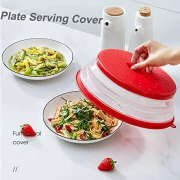 Vishui Upgraded Collapsible Microwave Lid, Vented Microwave Splatter Cover, 10.5 inches Plate Cover with Hook Hole, Vegetable Fruit Colander Multi-function Kitchen Gadget, BPA Free, Dishwasher Safe