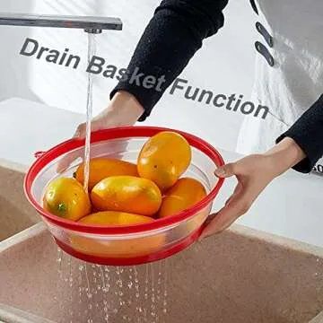 Vishui Upgraded Collapsible Microwave Lid, Vented Microwave Splatter Cover, 10.5 inches Plate Cover with Hook Hole, Vegetable Fruit Colander Multi-function Kitchen Gadget, BPA Free, Dishwasher Safe