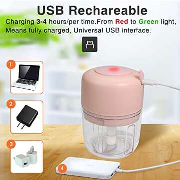 FUHUIM Mini Electric Garlic Chopper, mini chopper food processor Fits for Cutter Vegetables/Meat Grinder/Garlic Chooper/Fruits Masher/Salad Grinder(250ML)