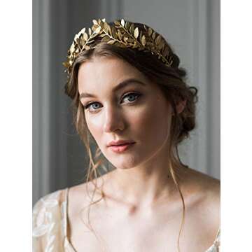 Chmier Bridal Headband Leaf Vine Headband Gold Leaf Crown Leaf Tiara Wedding Headpiece Bridesmaid Prom Festival Hair Accessories for Women and Girls(Gold)
