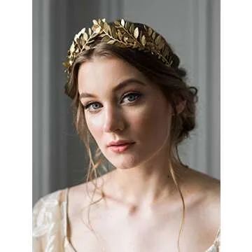 Chmier Bridal Headband Leaf Vine Headband Gold Leaf Crown Leaf Tiara Wedding Headpiece Bridesmaid Prom Festival Hair Accessories for Women and Girls(Gold)