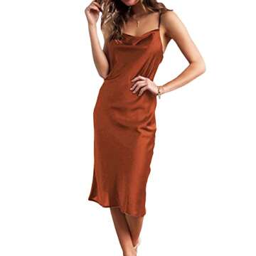 xxxiticat Women's Sleeveless Spaghetti Strap Satin Dress Cocktail Beach Evening Party Cowl Neck Dot ...