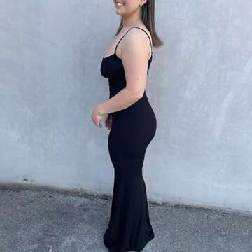 dupes Cutout Y2k Maxi Bodycon Dress Women Sexy Spaghetti Strap Sleeveless Cami Cut Out Halter Solid Slim Fit Slip Long Basic Going Out Dresses Night Party Club (Black Backless Fishtail, L)