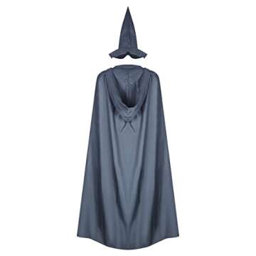 EDAUWAE Pagan Tunic Costume Wizard Cloak Robe Cosplay Grey Robe Hat Full Set Outfits for Adult