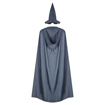 EDAUWAE Pagan Tunic Costume Wizard Cloak Robe Cosplay Grey Robe Hat Full Set Outfits for Adult