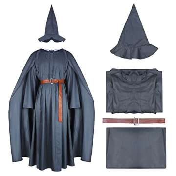 EDAUWAE Pagan Tunic Costume Wizard Cloak Robe Cosplay Grey Robe Hat Full Set Outfits for Adult