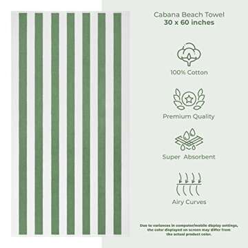 American Soft Linen Beach Towel, Cabana Striped 100% Cotton Pool Towels, 30x60 in Oversized Beach To...