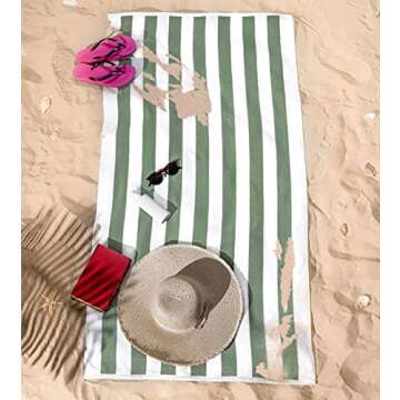 American Soft Linen Beach Towel, Cabana Striped 100% Cotton Pool Towels, 30x60 in Oversized Beach Towels, Soft Absorbent Sand Free Swim Towels, Sage Green