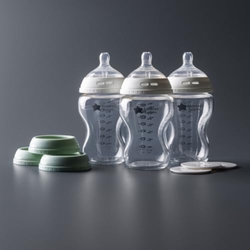 Tommee Tippee Natural Start 3 Uses Glass Baby Bottle, Cup or Jar Set, 9oz, Slow Flow Breast-Like Nipple for a Natural Latch, Leakproof Travel Food Jar Lids