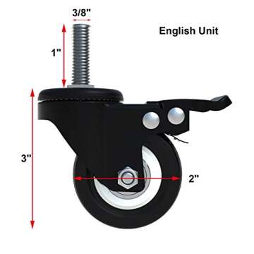 AAGUT 2" Stem Caster Wheels with Brake Lock, Screwed Bolt 3/8"-16 x 1, Heavy Duty Swivel Rubber Whee...