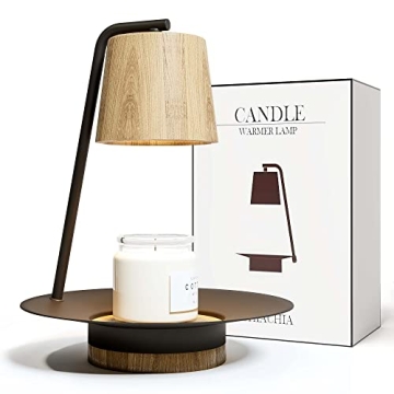 CHIACHIA Candle Warmer Lamp with Timer, Compatible with Scented Jar Candles, Dimmable Wooden Candle Warming Lamp with 2 Halogen Bulbs