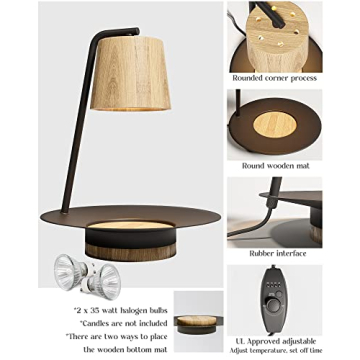 CHIACHIA Candle Warmer Lamp with Timer, Compatible with Scented Jar Candles, Dimmable Wooden Candle Warming Lamp with 2 Halogen Bulbs