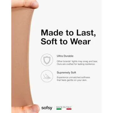 sofsy Italian-Made 40 Den Tan Opaque Solid Color Tights for Women | Ultra-Soft, Run-Resistant High-Waist Pantyhose for Dresses - Medium
