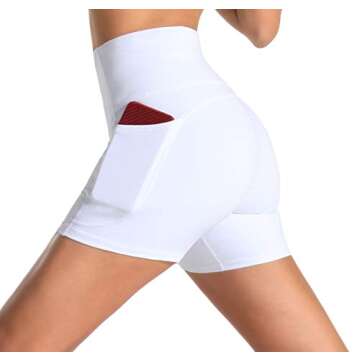 Wjustforu Women's 5" High Waist Biker Shorts Tummy Control Compression Yoga Short Tight Shorts for Workout Running(White, Small)