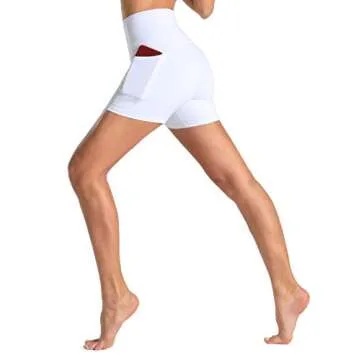 Wjustforu Women's 5" High Waist Biker Shorts Tummy Control Compression Yoga Short Tight Shorts for Workout Running(White, Small)