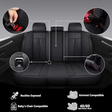NS YOLO Universal Fit Full Coverage Leather Car Seat Covers for Cars,SUVs and Pick-up Trucks, Car Seat Protector,Automotive Seat Covers Full Set,Car Seat Cushion,Black Seat Cover for 5 Seats