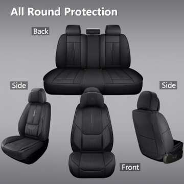 NS YOLO Universal Fit Full Coverage Leather Car Seat Covers for Cars,SUVs and Pick-up Trucks, Car Seat Protector,Automotive Seat Covers Full Set,Car Seat Cushion,Black Seat Cover for 5 Seats