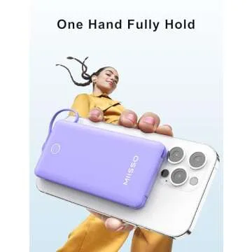 miisso 10000mAh Slim Portable Charger with Built in Cable, Power Bank Travel Charger External Battery Pack for Phone, 4 Output USB Type C Cord Clutch Charger Compatible with iPhone, Purple