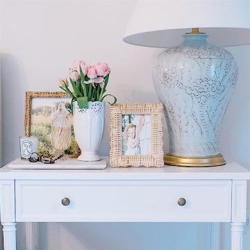 Two's Company 2-Piece 4" x 6" and 5" x 7" Rattan Photo Frame Set, Hand Woven Wicker Weave Natural Wood Rustic Boho Decor Frames