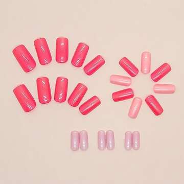 Hot Pink Press on Nails Medium Square SWEKKE Summer Fake Nails Flash Pink Full Cover False Nails wit...