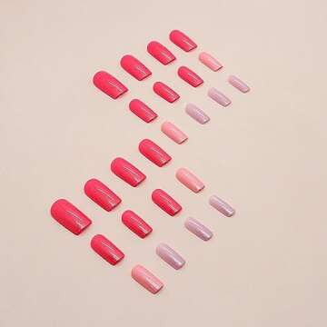 Hot Pink Press on Nails Medium Square SWEKKE Summer Fake Nails Flash Pink Full Cover False Nails with Nail Glue Glitter Glossy Glue on Nails Acrylic Nails Artificial Nails for Women Girls 24Pcs