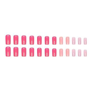 Hot Pink Press on Nails Medium Square SWEKKE Summer Fake Nails Flash Pink Full Cover False Nails with Nail Glue Glitter Glossy Glue on Nails Acrylic Nails Artificial Nails for Women Girls 24Pcs