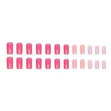Hot Pink Press on Nails Medium Square SWEKKE Summer Fake Nails Flash Pink Full Cover False Nails with Nail Glue Glitter Glossy Glue on Nails Acrylic Nails Artificial Nails for Women Girls 24Pcs