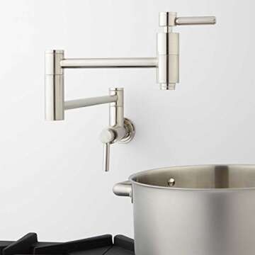 Signature Hardware 329627 Contemporary Double Handle Wall Mounted Pot Filler - Brushed Nickel