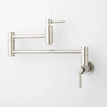 Signature Hardware 329627 Contemporary Double Handle Wall Mounted Pot Filler - Brushed Nickel