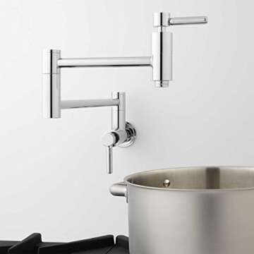 Signature Hardware 329627 Contemporary Double Handle Wall Mounted Pot Filler - Brushed Nickel