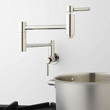 Signature Hardware 329627 Contemporary Double Handle Wall Mounted Pot Filler - Brushed Nickel