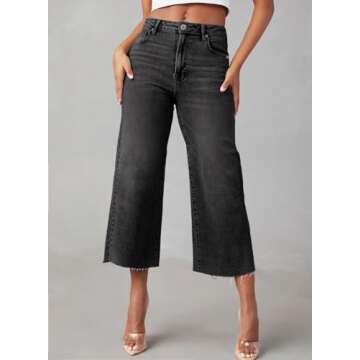 Sidefeel Women's Wide Leg Jeans High Waisted Zimbaplatinum Stretchy Loose Trendy Summer Capri Denim ...