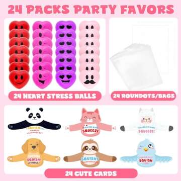 ZMCINER 24 Packs Valentines Day Gifts for Kids Classroom with Heart Stress Ball, Valentines Cards fo...