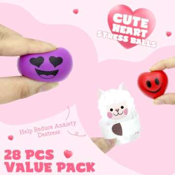 ZMCINER 24 Packs Valentines Day Gifts for Kids Classroom with Heart Stress Ball, Valentines Cards for Kids Classroom School Valentine Gift Exchange Valentines Party Favor